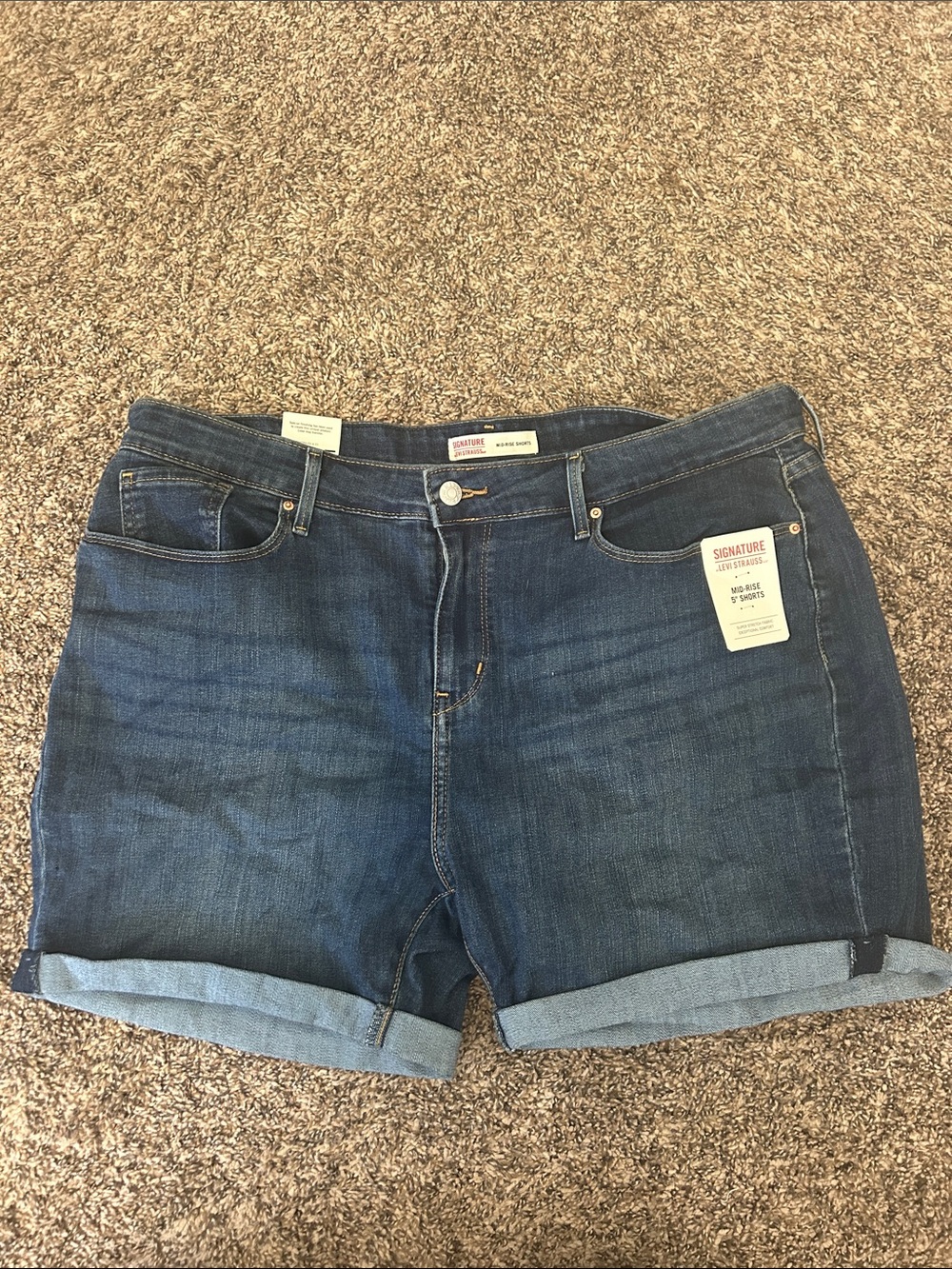 Signature by Levi Strauss Dark Blue Rolled Cuff Denim Shorts